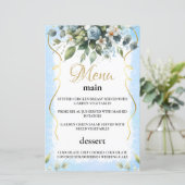 Blue and Gold Elegant Floral Rustic  Menu Card (Staand voorkant)