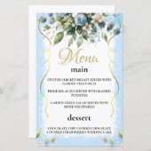 Blue and Gold Elegant Floral Rustic  Menu Card (Voorkant / Achterkant)