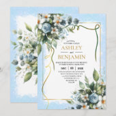 Blue and Gold Elegant Floral Rustic Watercolor Kaart (Voorkant / Achterkant)