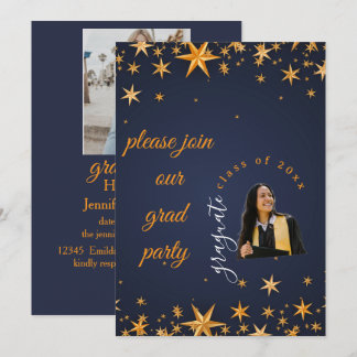blue and gold elegant invitation kaart