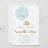Blue and Gold Elephant Baby shower Invitation Boy Kaart (Voorkant)