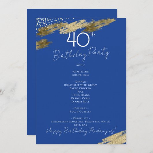 Blue and Gold Event Menu  Kaart (Voorkant / Achterkant)