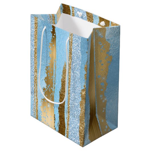 Blue and Gold Fancy Gift Bag Medium Cadeauzakje (Voorkant Gekanteld)