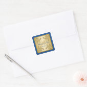 Blue and Gold Floral Damask Monogram Sticker (Envelop)