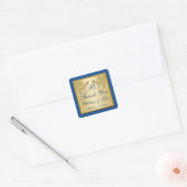 Blue and Gold Floral Damask Monogram Sticker (Envelop)