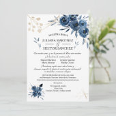 Blue and Gold Floral Invitation (Spanje) Kaart (Staand voorkant)