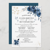Blue and Gold Floral Invitation (Spanje) Kaart (Voorkant / Achterkant)