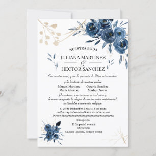 Blue and Gold Floral Invitation (Spanje) Kaart