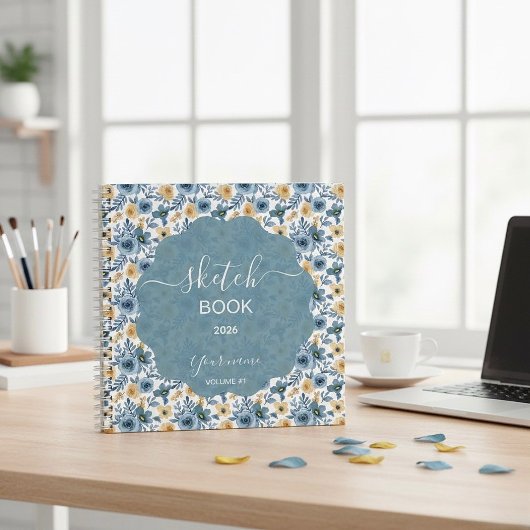 Blue and Gold Floral Notitieboek
