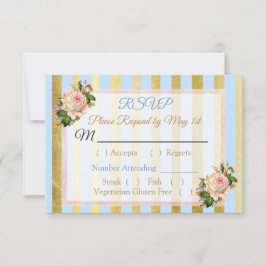 Blue and Gold Floral Striped Wedding RSVP-kaart RSVP Kaartje
