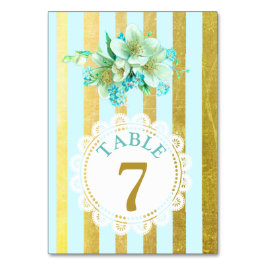 Blue and Gold Floral Wedatting Table Number Card Kaart
