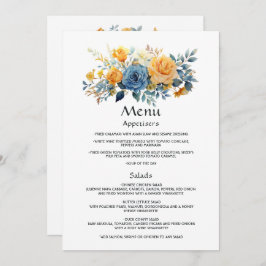 Blue and Gold Floral Wedding Menu