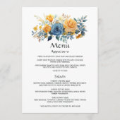 Blue and Gold Floral Wedding Menu (Voorkant)