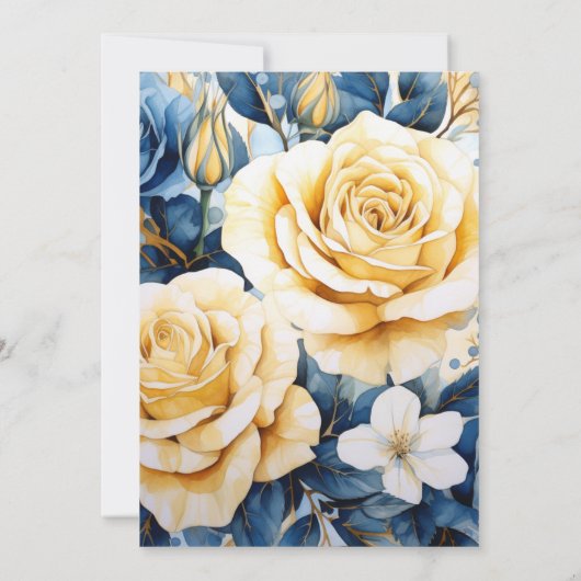 Blue and Gold Floral Wedding Save The Date (Achterkant)