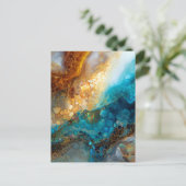 Blue and Gold Fluid Art Abstract Briefkaart (Staand voorkant)