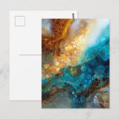 Blue and Gold Fluid Art Abstract Briefkaart (Voorkant / Achterkant)