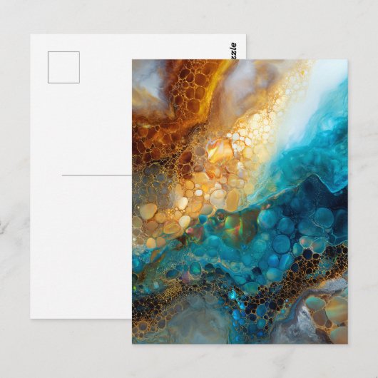 Blue and Gold Fluid Art Abstract Briefkaart (Voorkant / Achterkant)