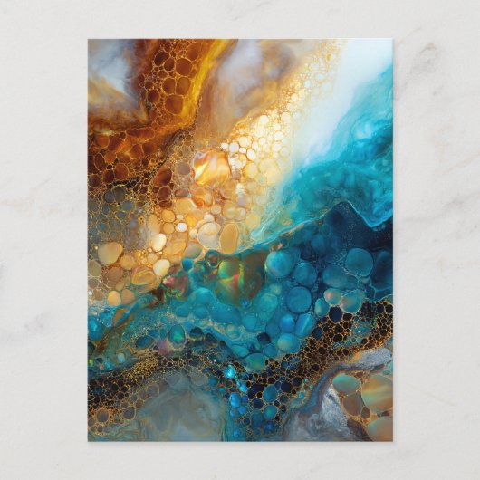 Blue and Gold Fluid Art Abstract Briefkaart (Voorkant)