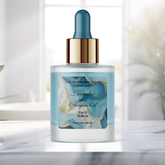 Blue and gold foil dropper bottle label