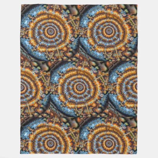 blue and gold fractal swirl fleece deken (Voorkant)