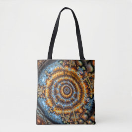 blue and gold fractal swirl tote bag