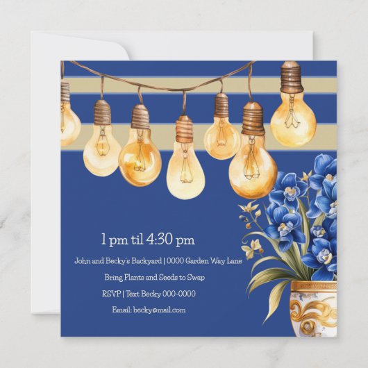 Blue and Gold Garden Party en Plant Swap Kaart (Achterkant)