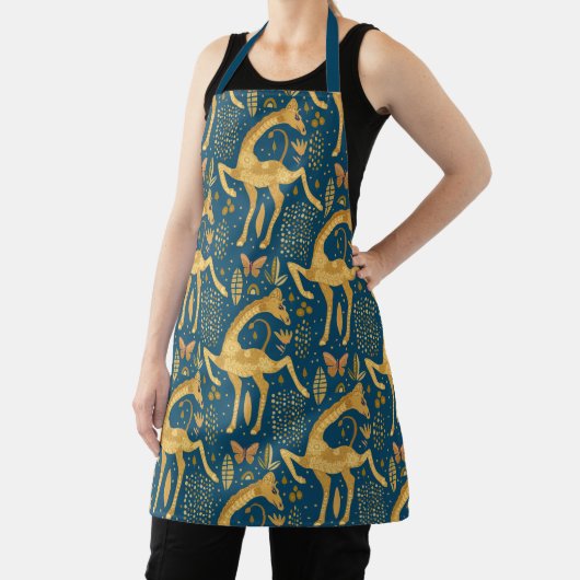 Blue and Gold Giraffe Boho Pattern Schort (Insitu)