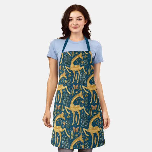 Blue and Gold Giraffe Boho Pattern Schort (Gedragen)