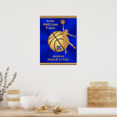 Blue and Gold Girls Basketball Poster, JOUW TEKST Poster (Keuken)
