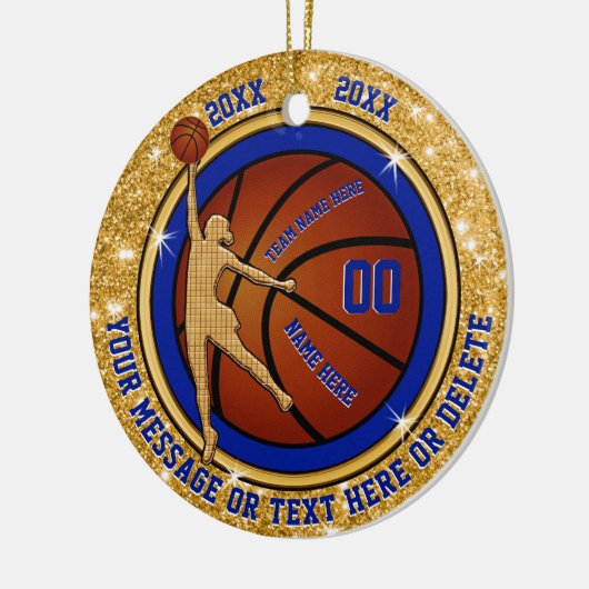 Blue and Gold Girls Basketball Team Gift Ideeën Keramisch Ornament (Links)