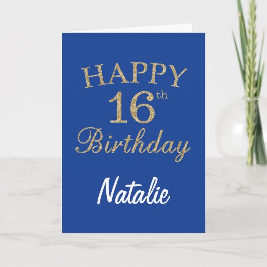 Blue and Gold Glitter 16th Birthday Card Kaart (Voorkant)