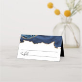 Blue and Gold Glitter Agate Wedding Place Card Plaatskaartje (Achterkant)
