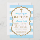 Blue and Gold Glitter Baptism Invitation Kaart (Voorkant)