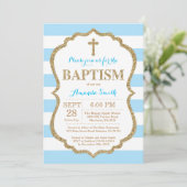 Blue and Gold Glitter Baptism Invitation Kaart (Staand voorkant)