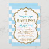 Blue and Gold Glitter Baptism Invitation Kaart (Voorkant / Achterkant)