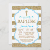 Blue and Gold Glitter Baptism Invitation Kaart (Voorkant)