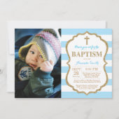 Blue and Gold Glitter Baptism Invitation Kaart (Voorkant)