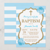 Blue and Gold Glitter Baptism Invitation Kaart (Voorkant / Achterkant)