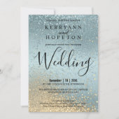 Blue and Gold Glitter Invitation Kaart (Voorkant)