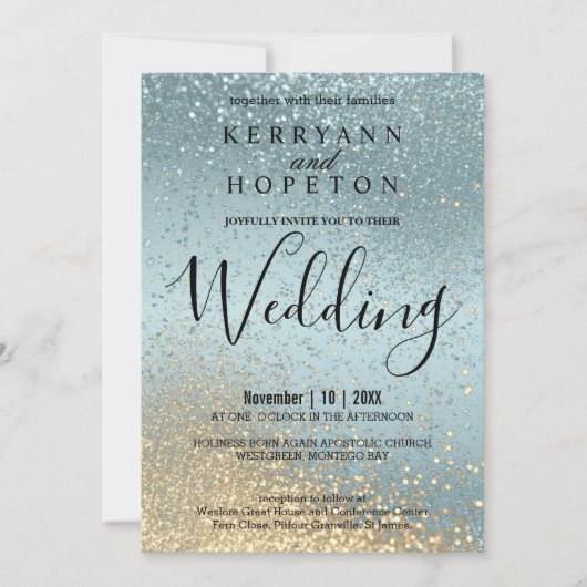 Blue and Gold Glitter Invitation Kaart (Voorkant)