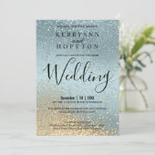 Blue and Gold Glitter Invitation Kaart (Staand voorkant)