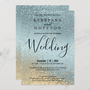 Blue and Gold Glitter Invitation Kaart