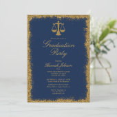 Blue and Gold Glitter Law School Photo Afstuderen Kaart (Staand voorkant)