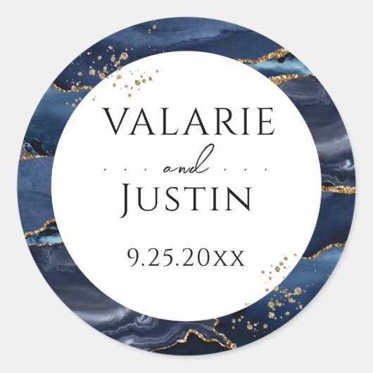 Blue and Gold Glitter Marble Wedding Sticker (Voorkant)
