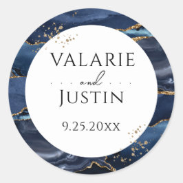 Blue and Gold Glitter Marble Wedding Sticker