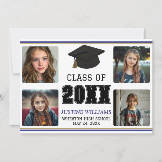 Blue and Gold Graduation  Announcement Aankondiging (Voorkant)