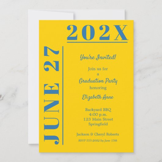 Blue and Gold Graduation Party Kaart (Voorkant)