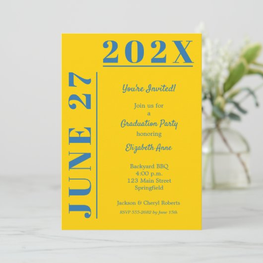 Blue and Gold Graduation Party Kaart (Staand voorkant)