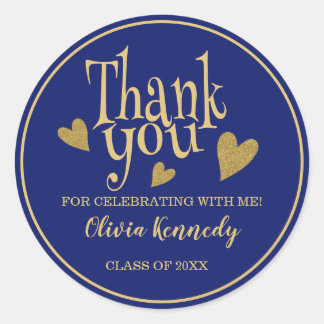 Blue And Gold Graduation Party Thank You  Ronde Sticker