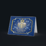 Blue and Gold Hanukkah-fotokaart Feestdagen Kaart<br><div class="desc">Verzend douane wenskaarten dit vakantieseizoen dat met uw favoriete foto, namen en groet ook, uw keus van kaartgrootte wordt gepersonaliseerd. Ontworpen door: Freepik).Ontworpen door: Freepik). () De kaart is gemakkelijk aan te passen aan de tekst, het lettertype en de tekenkleur.() Niet precies wat je zoekt? Al onze producten kunnen zonder...</div>